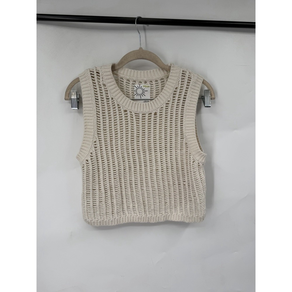 Offline By Aerie Crochet Open Knit Crop Tank Top Sz S Cream Beach Festival Boho